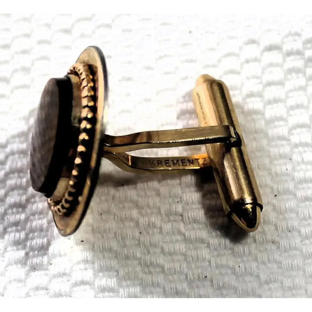 Vintage KREMENTZ Cuff Link and Tie Tac Set with Tiger Eye Stones